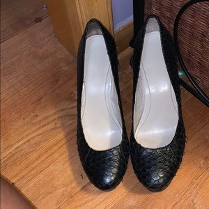 Round toe platform heels.